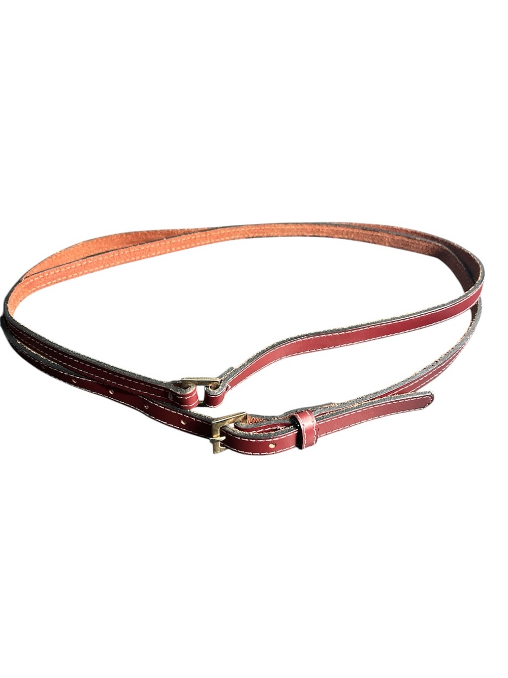 Accessories by Pearl Vintage Slim Oxblood Burgundy Leather Double Belt